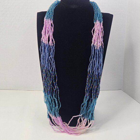 Handcrafted Multicolor Necklace Easter Colors Seed Multi Strand - Picture 1 of 9